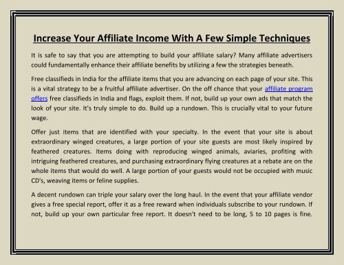 Increase Your Affiliate Income With A Few Simple Techniques