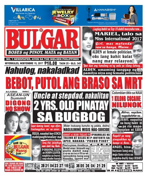 NOVEMBER 15, 2017 BULGAR: BOSES NG PINOY, MATA NG BAYAN