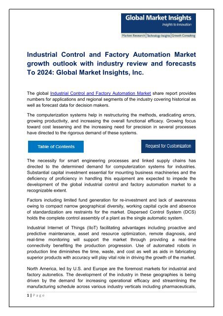 Industrial Control and Factory Automation Market Research Report, 2017 - 2024