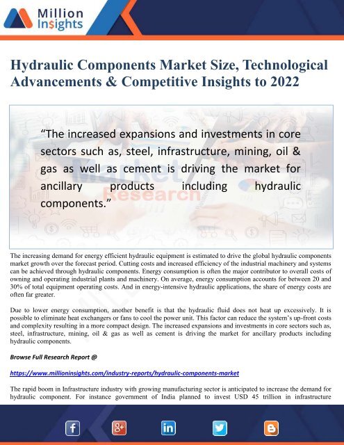 Hydraulic Components Market Size, Technological Advancements &amp; Competitive Insights to 2022
