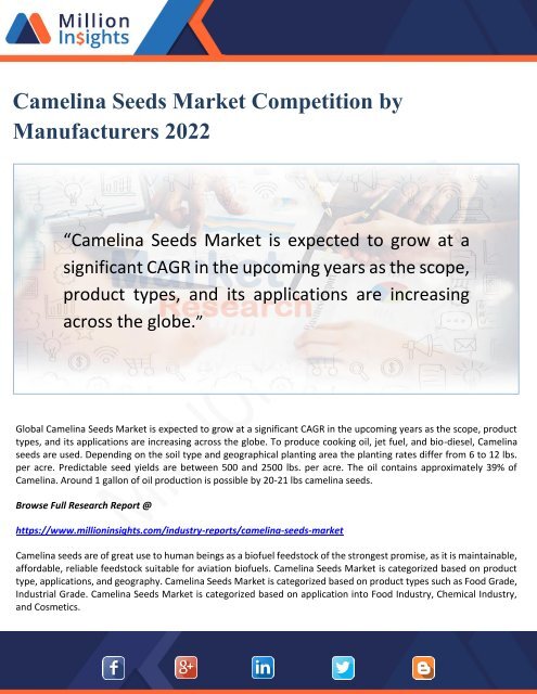 Camelina Seeds Market Competition by Manufacturers 2022