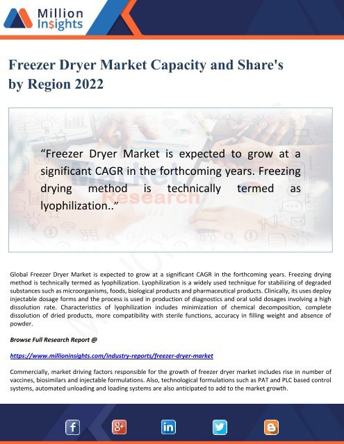 Freezer Dryer Market Capacity and Share&#039;s by Region 2022