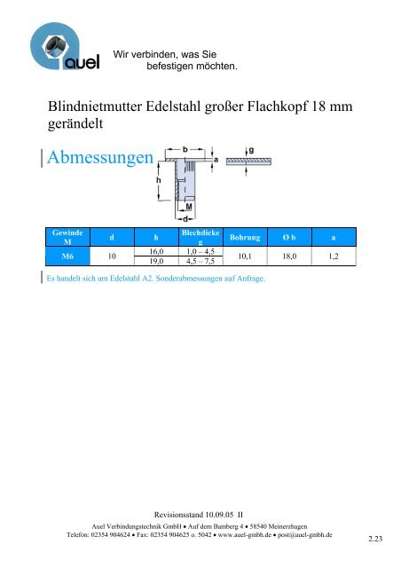 Blindnietmutter Einbauwerkzeuge - auel Verbindungstechnik