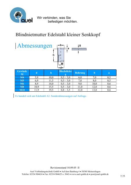 Blindnietmutter Einbauwerkzeuge - auel Verbindungstechnik