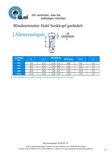 Blindnietmutter Einbauwerkzeuge - auel Verbindungstechnik