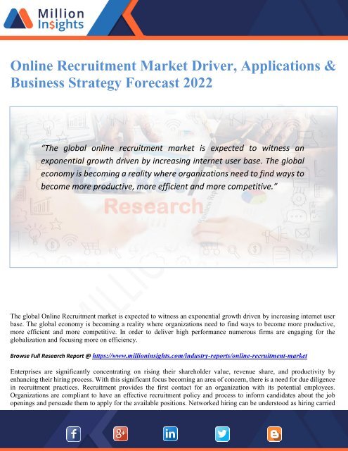 Online Recruitment Market Driver, Applications &amp; Business Strategy Forecast 2022