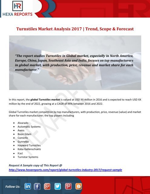 Turnstiles Market Analysis 2017  Trend, Scope &amp; Forecast