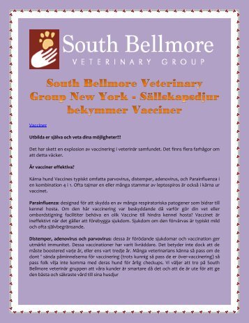 South Bellmore Veterinary Group New York - Sällskapsdjur bekymmer Vacciner