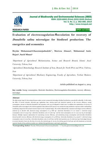 Evaluation of electrocoagulation-flocculation for recovery of Dunaliella salina microalgae for biodiesel production: The energetics and economics