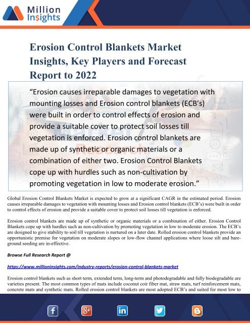 Erosion Control Blankets Market Insights, Key Players and Forecast Report to 2022