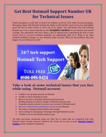 Hotmail Support Number UK