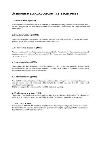 Änderungen in ELCAD/AUCOPLAN 7.3.2 - Service Pack 3