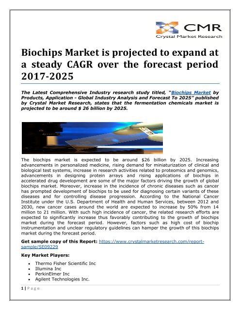 Biochips Market is projected to expand at a steady CAGR over the forecast period 2017