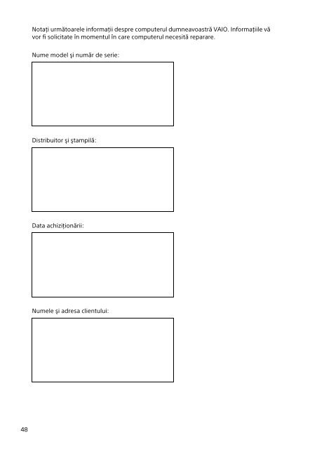 Sony SVP1321V9R - SVP1321V9R Documents de garantie Roumain