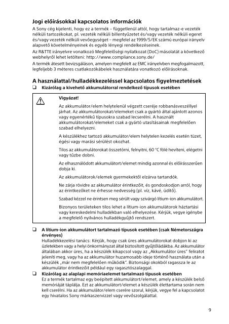 Sony SVP1321V9R - SVP1321V9R Documents de garantie Hongrois