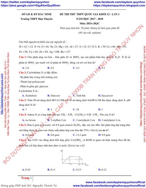 Tuyển tập 10 đề thi thử THPT Quốc gia 2018 môn Hóa học Các trường THPT Cả nước Có lời giải chi tiết [DC17112017]