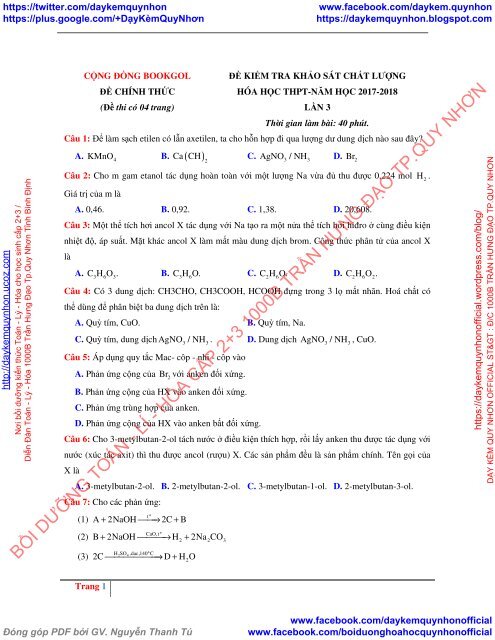 Tuyển tập 10 đề thi thử THPT Quốc gia 2018 môn Hóa học Các trường THPT Cả nước Có lời giải chi tiết [DC17112017]