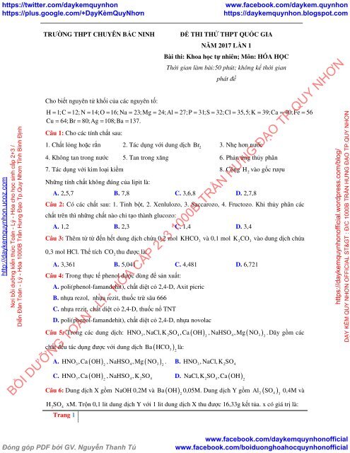 Tuyển tập 10 đề thi thử THPT Quốc gia 2018 môn Hóa học Các trường THPT Cả nước Có lời giải chi tiết [DC17112017]