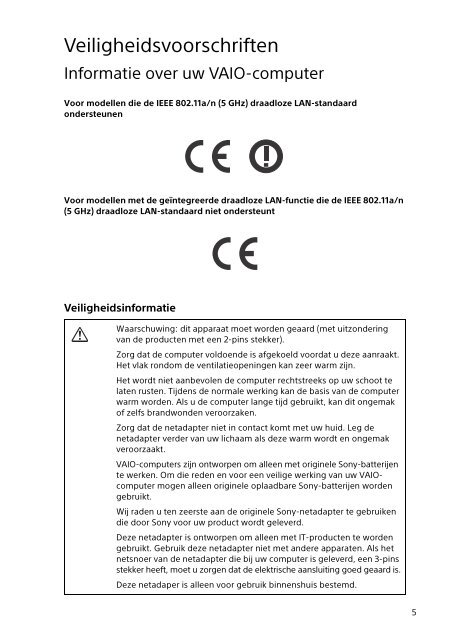 Sony SVP1321V9R - SVP1321V9R Documents de garantie N&eacute;erlandais