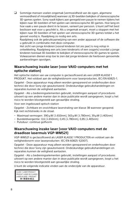 Sony SVP1321V9R - SVP1321V9R Documents de garantie N&eacute;erlandais