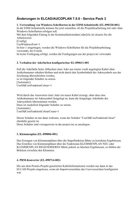 Änderungen in ELCAD/AUCOPLAN 7.5.0 - Service Pack 3