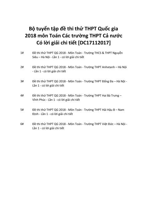 Bộ tuyển tập đề thi thử THPT Quốc gia 2018 môn Toán Các trường THPT Cả nước Có lời giải chi tiết [DC17112017]