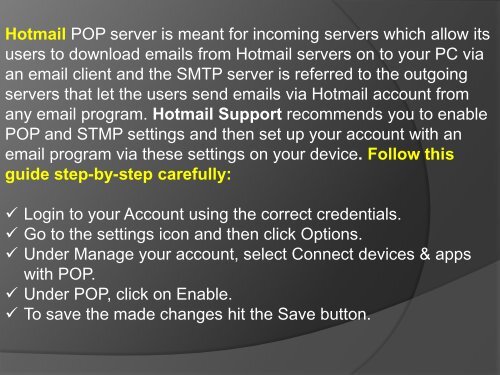 Manage POP3 & SMTP Configuration Settings In Hotmail Account