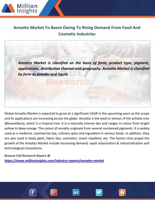 Annatto Market To Boom Owing To Rising Demand From Food And Cosmetic Industries