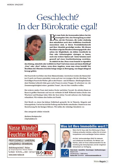 Wiehre Magazin, Ausgabe Mittel-/Oberwiehre (November 2017)