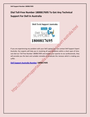 Dial Toll-Free Number 1800817695 To Get Any Technical Support For Dell In Australia