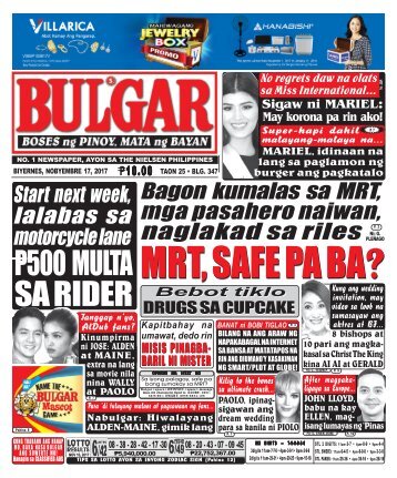 NOVEMBER 17, 2017 BULGAR: BOSES NG PINOY, MATA NG BAYAN