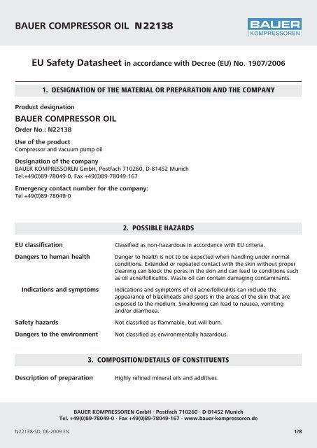 BAUER COMPRESSOR OIL N22138 - Bauer Kompressoren