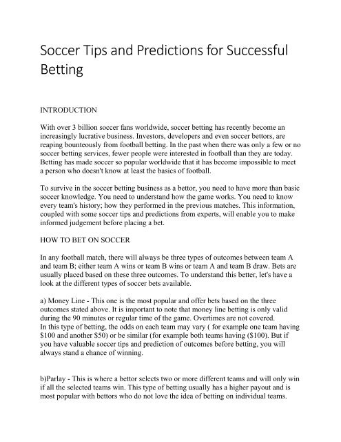 Soccer Tips and Predictions for Successful Betting