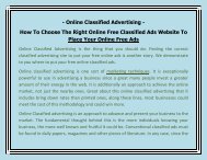 Online Classified Advertising - How To Choose The Right Online Free Classified Ads Website To Place Your Online Free Ads