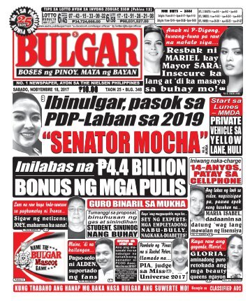 NOVEMBER 18, 2017 BULGAR: BOSES NG PINOY, MATA NG BAYAN
