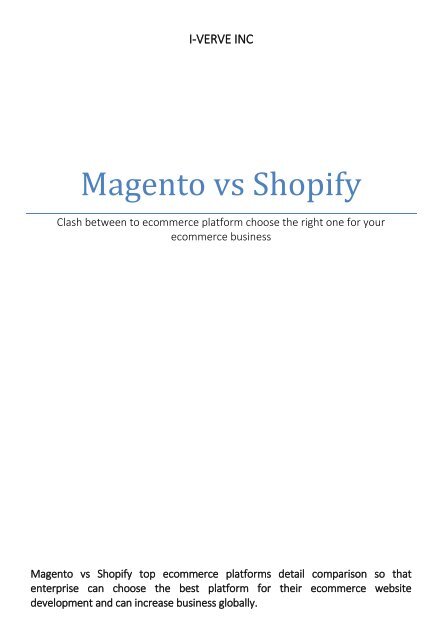 Magento vs Shopify choose best ecommerce platform for your ecommerce business