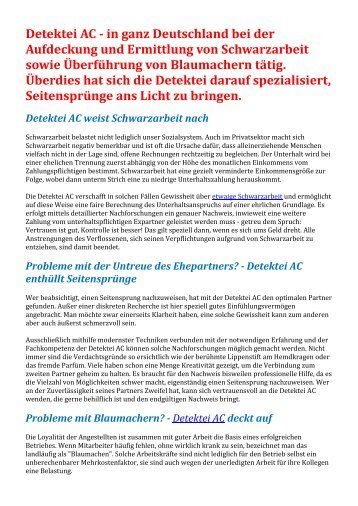 Detektei AC - in ganz Deutschland bei der Aufdeckung und Ermittlung von Schwarzarbeit sowie Überführung von Blaumachern tätig