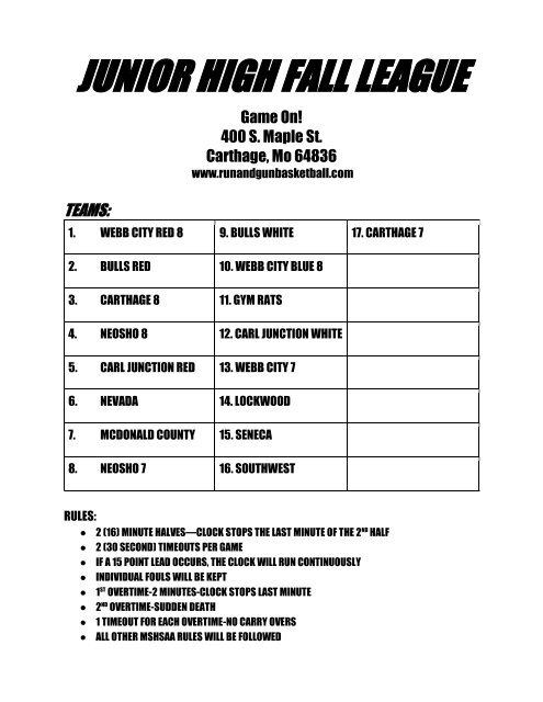 JH FALL LEAGUE SCHEDULE 2