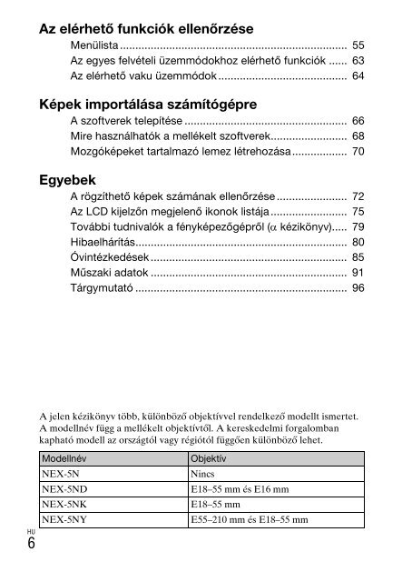 Sony NEX-5ND - NEX-5ND Consignes d&rsquo;utilisation Hongrois