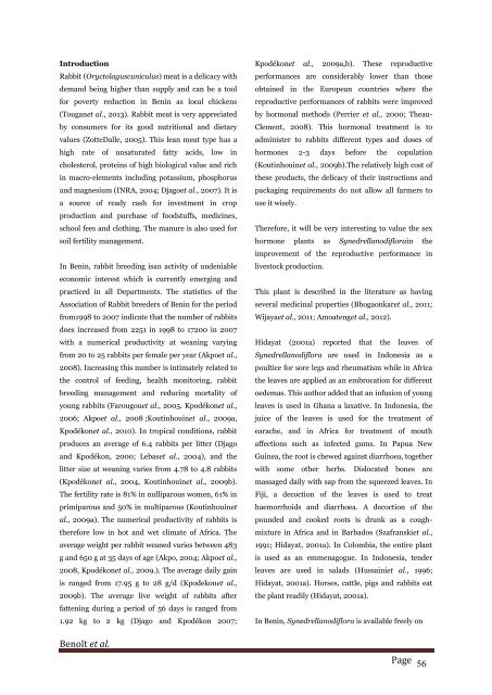 Valuation of Synedrella nodiflora leaves in rabbit feeding as feed supplement: impact on reproductive performance