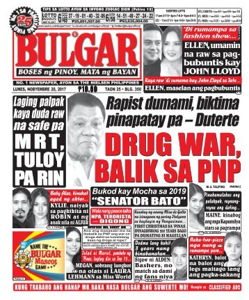 NOVEMBER 20, 2017 BULGAR: BOSES NG PINOY, MATA NG BAYAN
