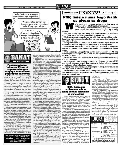 NOVEMBER 20, 2017 BULGAR: BOSES NG PINOY, MATA NG BAYAN