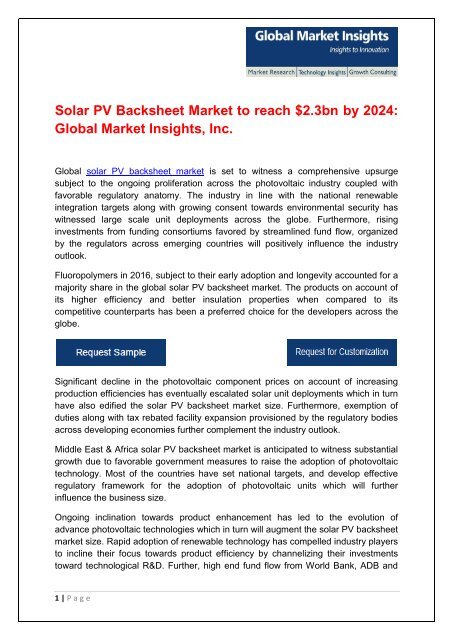 Global Solar PV Backsheet Market to surpass 7 bn square foot by 2024