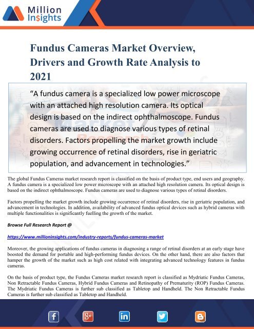 Fundus Cameras Market Overview, Drivers and Growth Rate Analysis to 2021