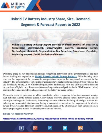 Hybrid EV Battery Market - Growth, Proposition, Trends & Forecasts (2017-2022)