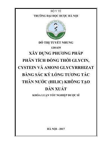 Xây dựng phương pháp phân tích đồng thời glycin cystein và amoni glycyrrhizat bằng sắc ký lỏng tương tác thân nước (HILIC) không tạo dẫn xuất