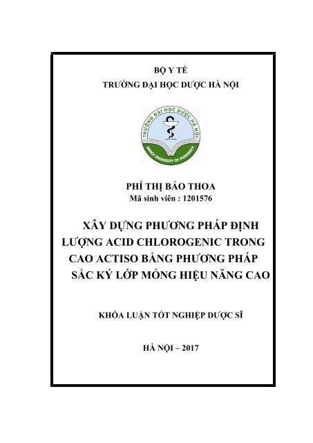 Xây dựng phương pháp định lượng acid chlorogenic trong cao actiso bằng phương pháp sắc ký lớp mỏng hiệu năng cao