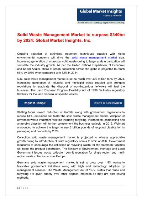Solid Waste Management Market to surpass $340bn by 2024