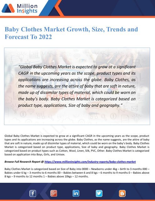Baby Clothes Market Growth, Size, Trends and Forecast To 2022
