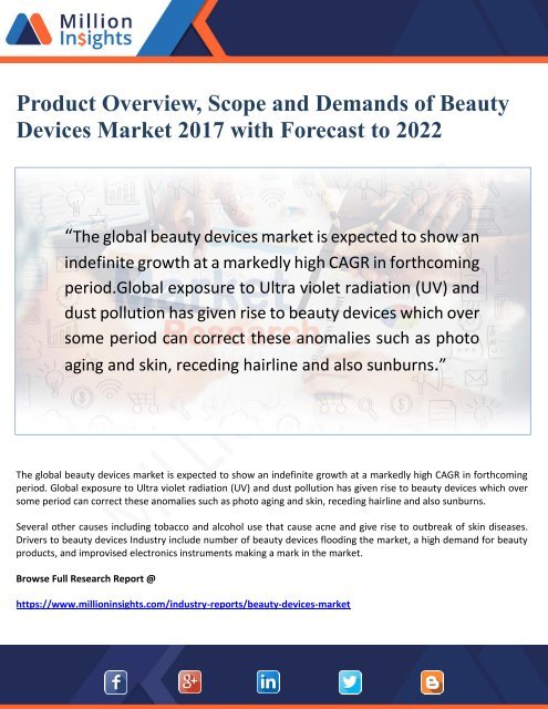 Beauty Devices Market 2017 - Product Overview, Scope and Demands with Forecast to 2022